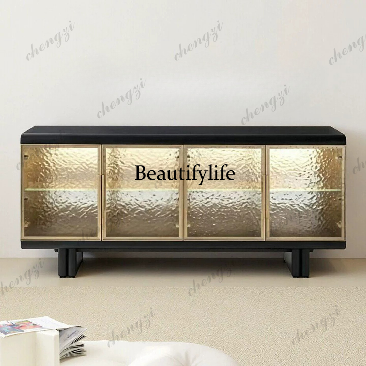 Glass Cabinet Display - ตู้กระจกแก้วดีไซน์สร้างสรรค์สไตล์ฝรั่งเศสยุคกลาง ตู้ข้างโต๊ะอาหารไม้เนื้อแข็ง ตู้โชว์วินเทจสำหรับห้องนั่งเล่นและทางเข้าบ้าน