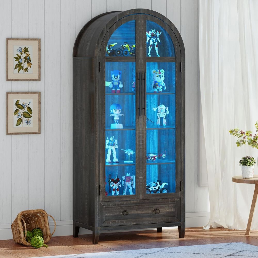 Glass Cabinet Display - ตู้โชว์กระจกโค้ง 73 ช่อง 4 ชั้น พร้อมเซ็นเซอร์ตรวจจับร่างกายมนุษย์