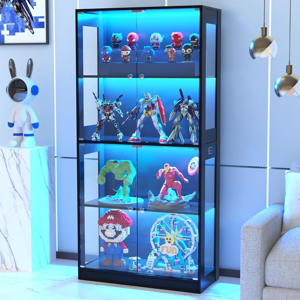 Glass Cabinet Display - ตู้โชว์กระจก 65 บาน, ตู้โชว์ 4 ชั้นพร้อมไฟเซ็นเซอร์,