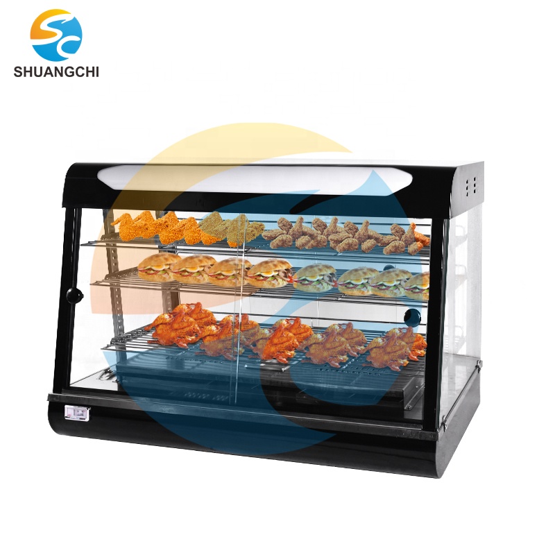 Glass Cabinet Display - ตู้โชว์เค้กอุ่นร้อนแบบโค้งพร้อมกระจกสำหรับร้านอาหาร อุปกรณ์ครัวสำหรับขาย