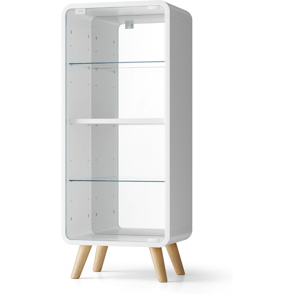 Glass Cabinet Display - ตู้โชว์กระจกปรับระดับได้ 4 ชั้น พร้อมกระจกด้านหลัง สำหรับเก็บของตกแต่ง ขนาด