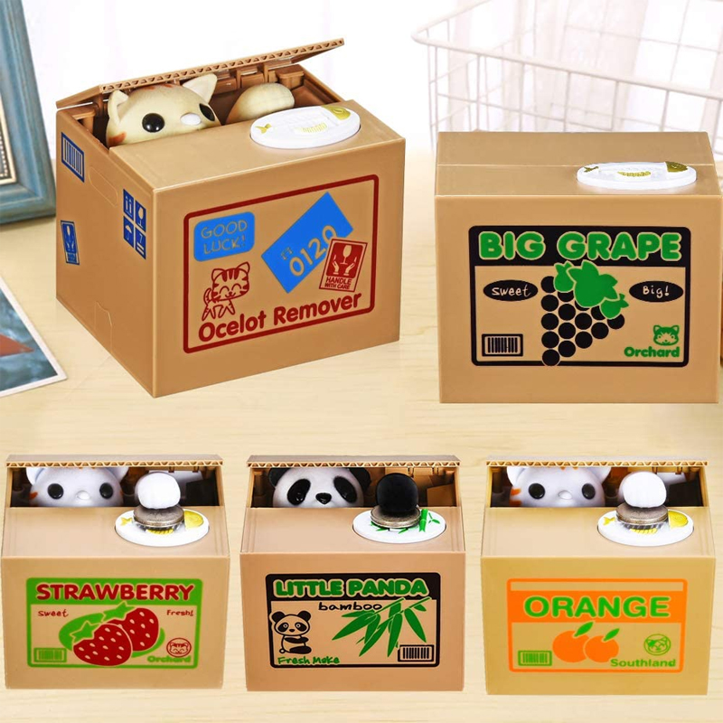 Coin Operated Kiddie Ride - แพนด้าขโมยเหรียญกล่องใส่เงินอัตโนมัติเหรียญ Piggy Bank Box Penyimpan Uang