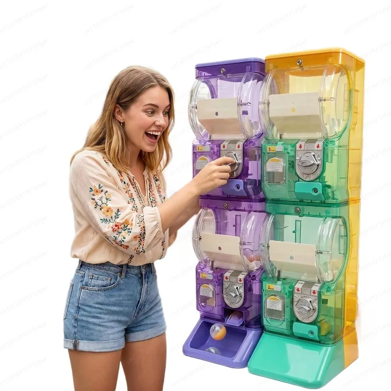 Arcade Vending Machines - ตู้กาชาปองสองชั้นสีขาวใส แบบหยอดเหรียญ สำหรับลูกบอลกาชาขนาด 75 มม. เหมาะสำหรับร้านเกมอาร์เคด