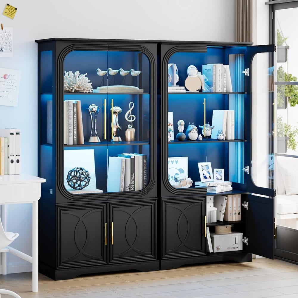 Glass Cabinet Display - ตู้โชว์ไม้ 2 ชิ้น พร้อมกระจก 2 บาน,