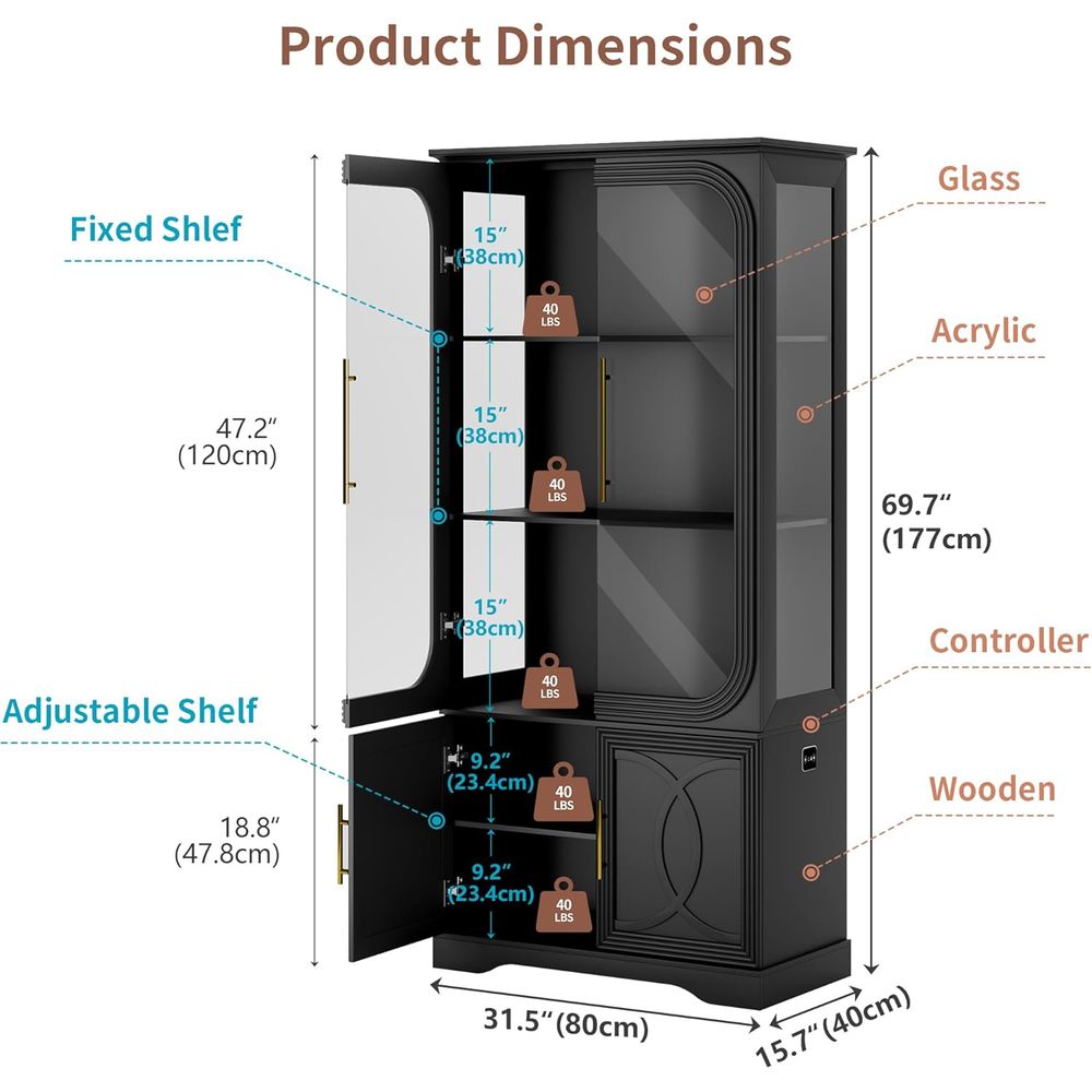 ตู้โชว์ไม้ 2 ชิ้น พร้อมกระจก 2 - Glass Cabinet Display บทวิจารณ์และราคา