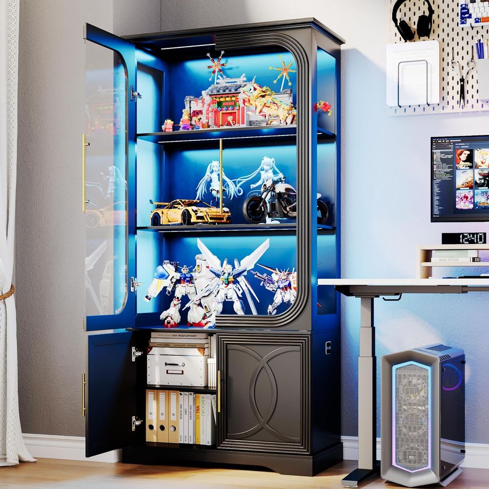 ตู้โชว์ไม้ 2 ชิ้น พร้อมกระจก 2 - Glass Cabinet Display บทวิจารณ์และราคา