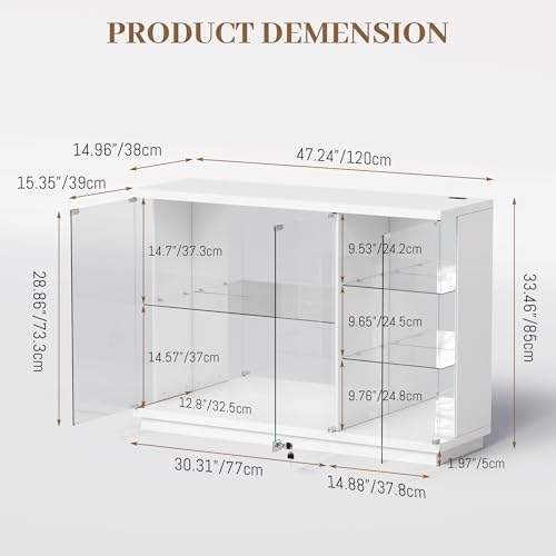 ตู้โชว์กระจกพร้อมกุญแจและไฟ LE - Glass Cabinet Display บทวิจารณ์และราคา