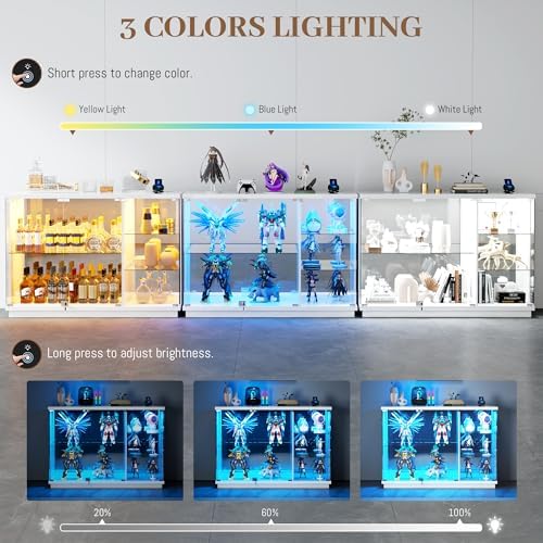 ตู้โชว์กระจกพร้อมกุญแจและไฟ LE - Glass Cabinet Display บทวิจารณ์และราคา